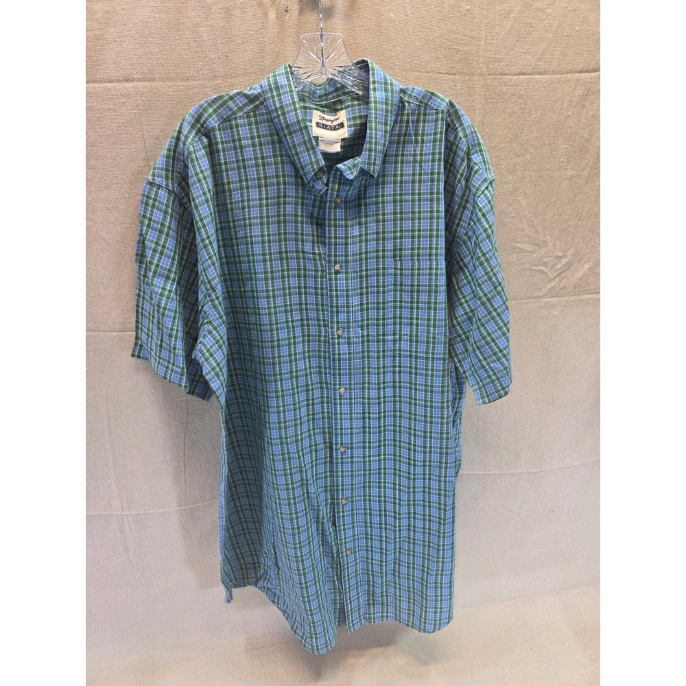 Wrangler Riata Mens 2XLT Blue Green Plaid Short Sleeve Button Down Shirt MR4027A